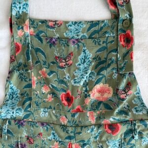 NWT Cider Women's Soft Corduroy Green Floral Bib Overalls Plus Size 2X Wide Leg